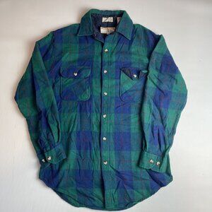 VTG Squaw Valley Flannel Shirt Mens M Blue Green Plaid Wool Acrylic Korea (Read)